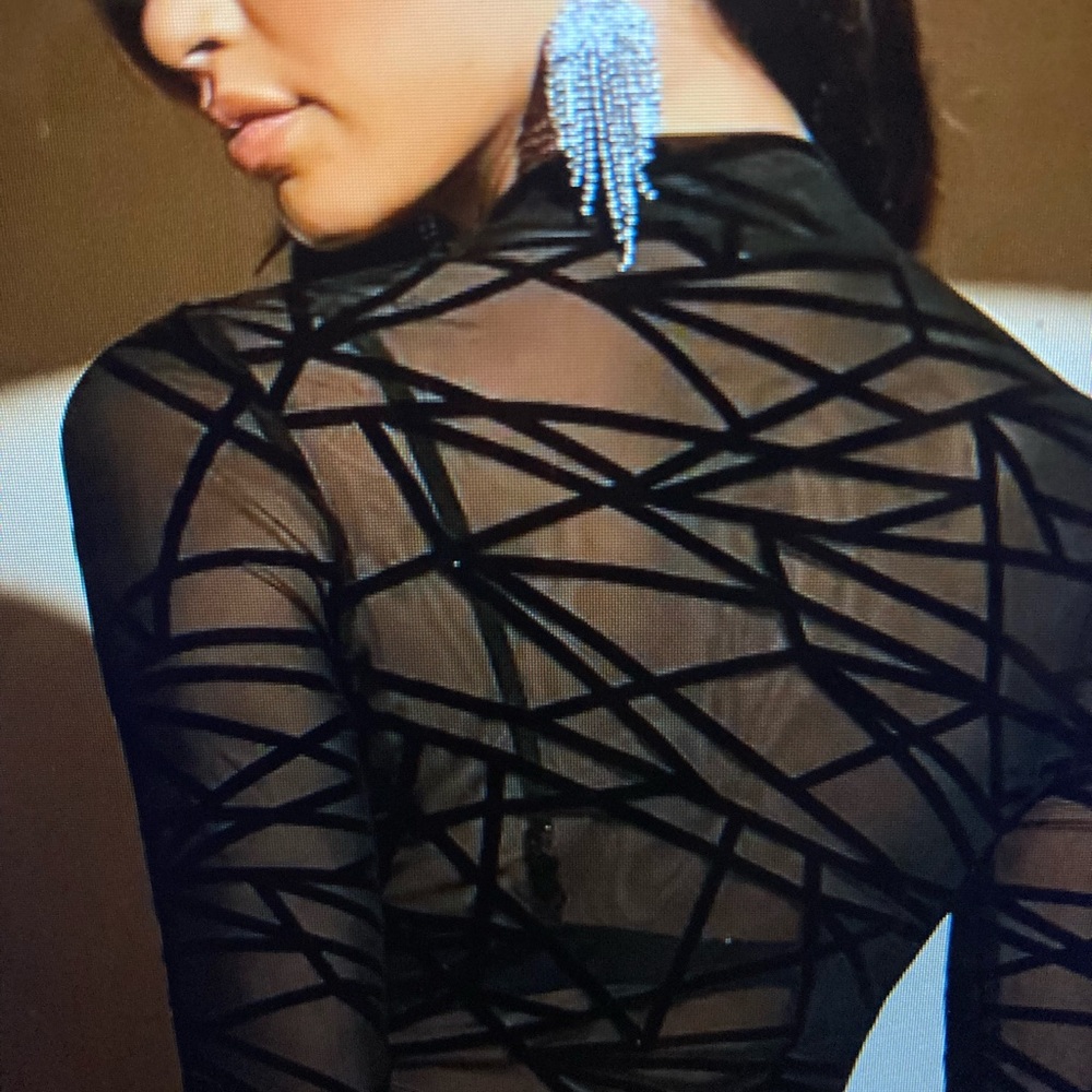 black net see thru geometric design too 8/10